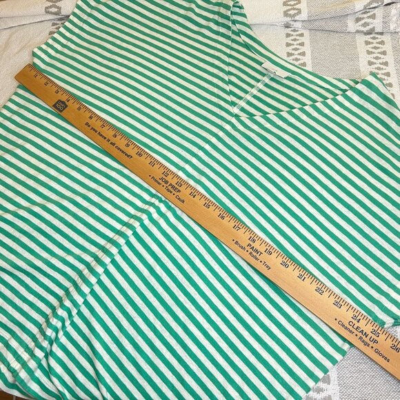 J. Jill Women's Green White Stripe Linen Blend V-Neck Relaxed Fit Tee Top Large - Picture 9 of 10